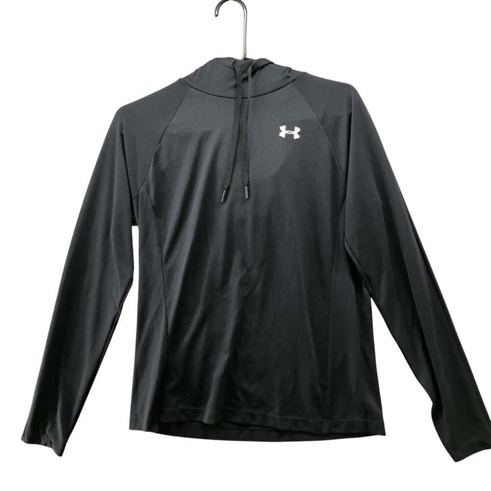 Under Armour Heatgear Long Sleeve Hooded T Shirt Womens M Black‎ Loose Active